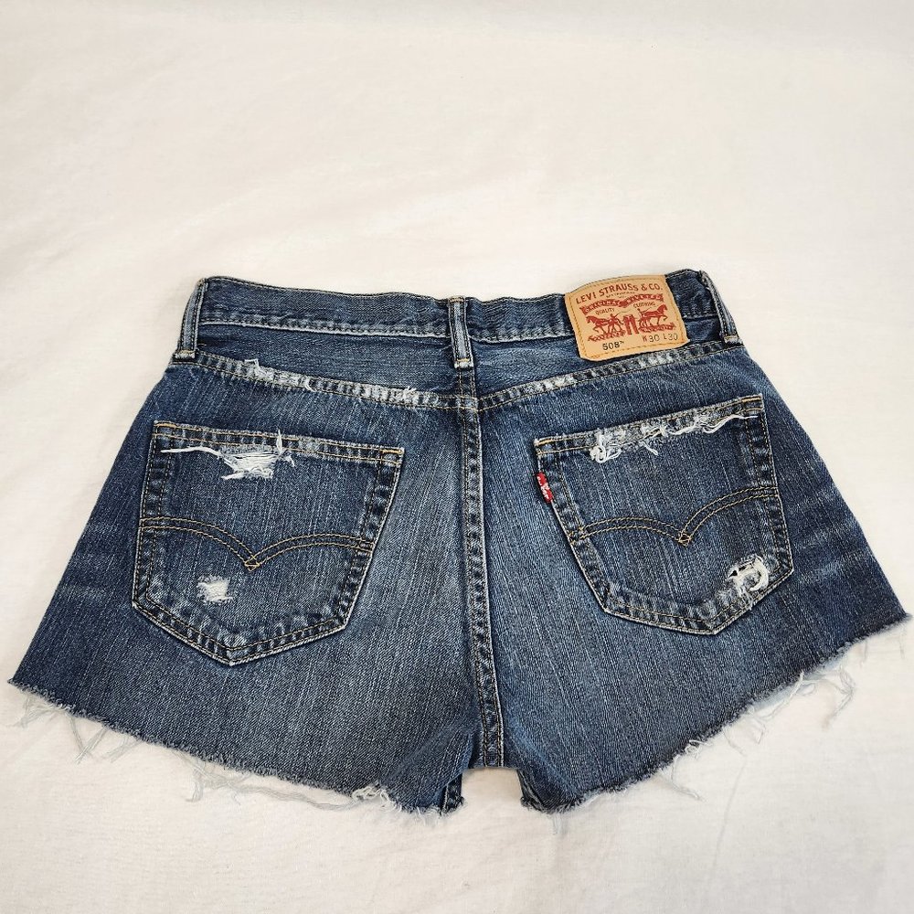LEVI'S 508 Jeans Shorts High Rise Distressed Size W30 L30 100% Cotton LIKE NEW! - Picture 8 of 16